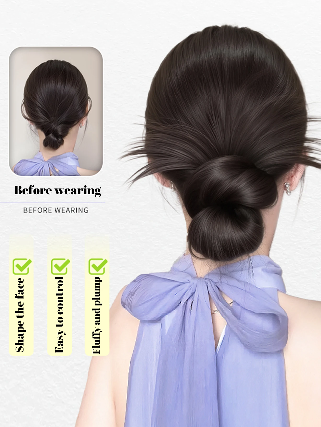 OLACARE Synthetic Low-tied Chicken Feather Ball Head Claw Clip Bun Lazy Bun Wig Bag Hair Accessories Suitable For Women
