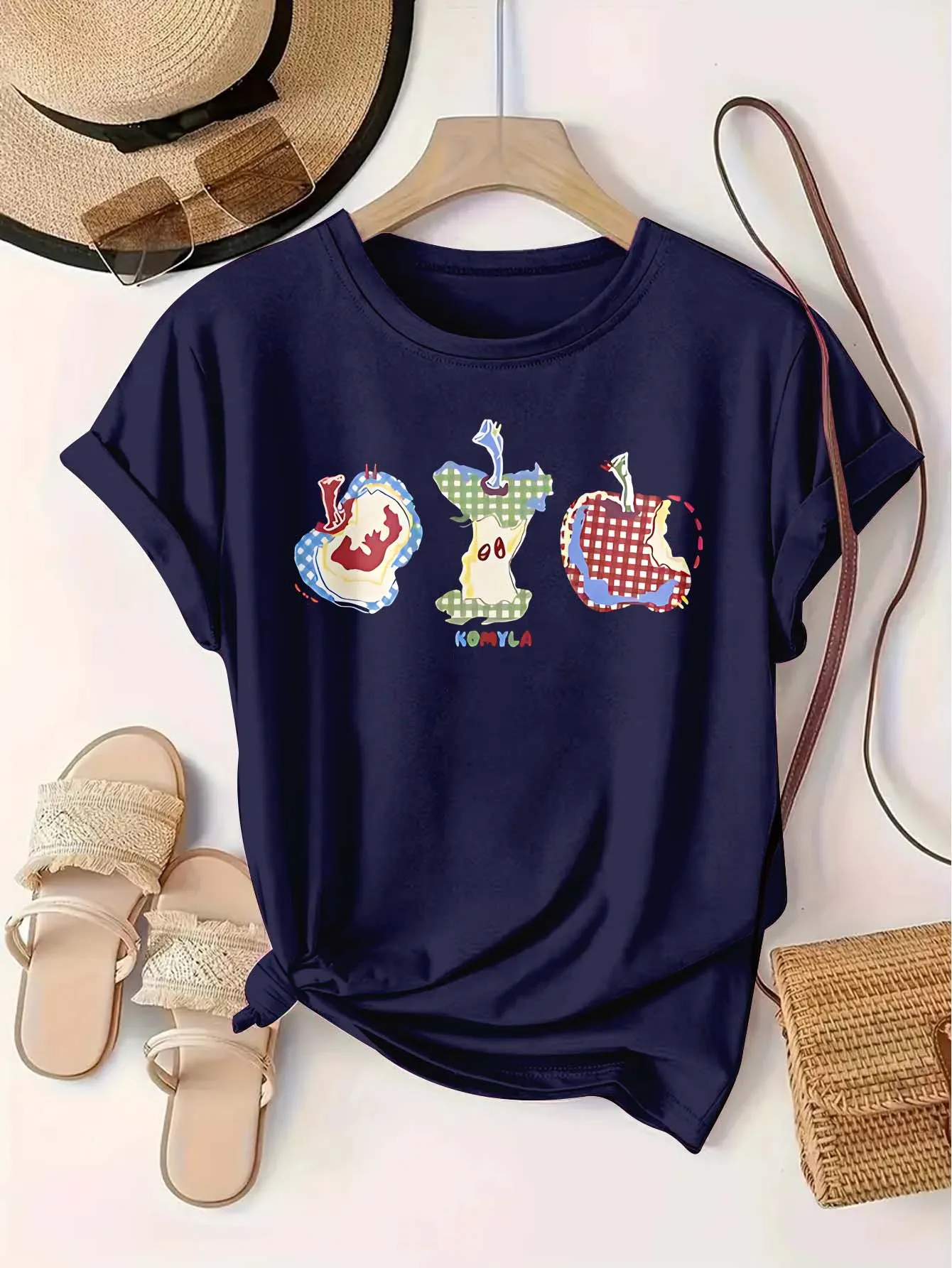 

Plus Size 1xl-5xl Short Sleeve T - Shirt Women's Oversize Clothing | Artistic Apple Slices “KOMYLA” Graphic