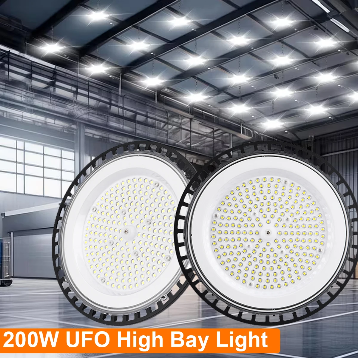 100W/200W UFO LED Super Bright High Bay Light OutdoorIP66 6500K Commercial Warehouse Industrial Lamp for Factory Workshop Garage