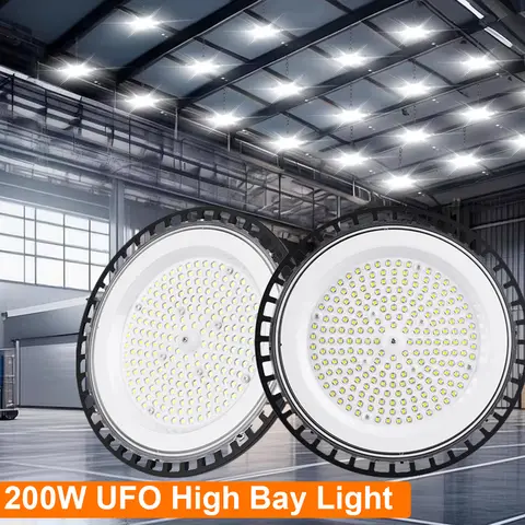 100W/200W UFO LED Super Bright High Bay Light OutdoorIP66 6500K Commercial Warehouse Industrial Lamp for Factory Workshop Garage