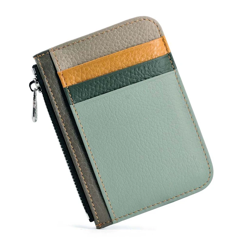 

Genuine Leather ID Card Holder for Men & Women - Slim Zipper Coin Purse, Credit Card & Business Card Case (Solid Color)