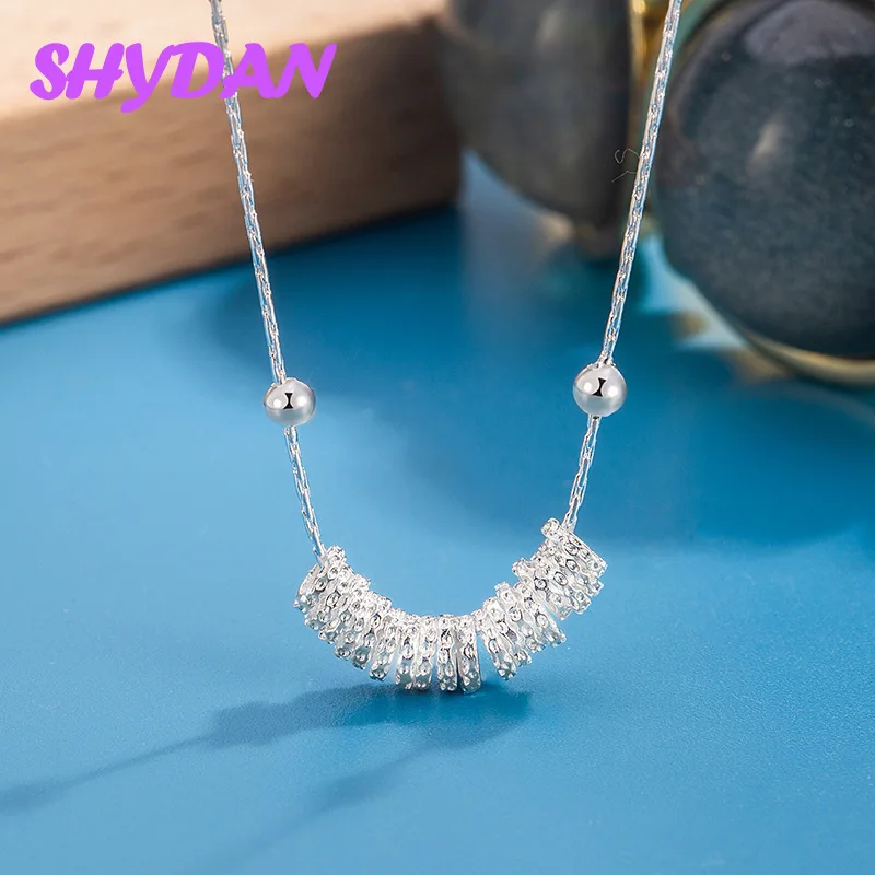 SHYDAN 925 Sterling Silver Beaded Circle Necklace For Women Girls Fashion Jewelry