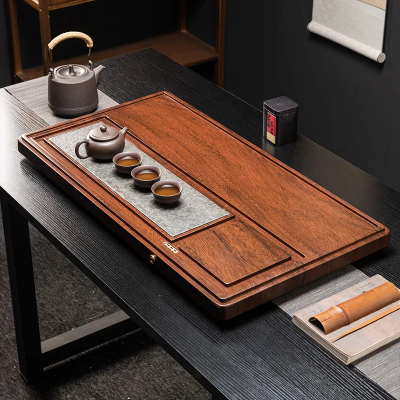 Home Small Tea Tray Ebonite Solid Wood Drainage Tea Table Office High-grade Tea Tray Home Gift