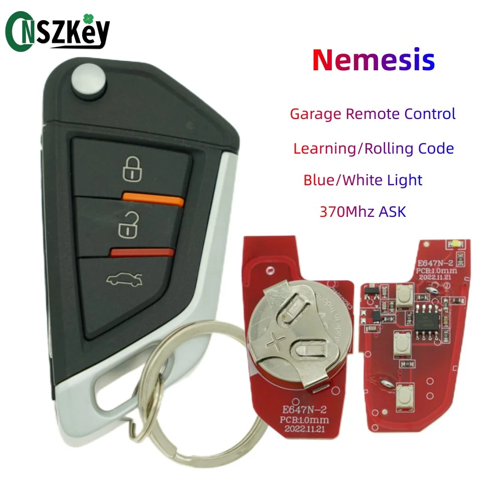 CNSZKEY 5Pcs/Lot Nemesis Universal Remote Control 370Mhz ASK Car Alarm Learning Code (Blue Light),Rolling Code (White Light)