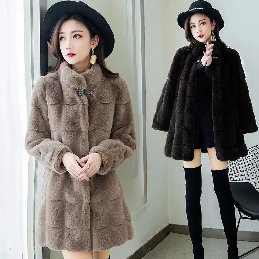 Autumn Winter Women\'s Faux Fur Coat New Mid-length Imitation Mink Coat Large Size Loose Soft Comfortable Fur Jacket 4XL