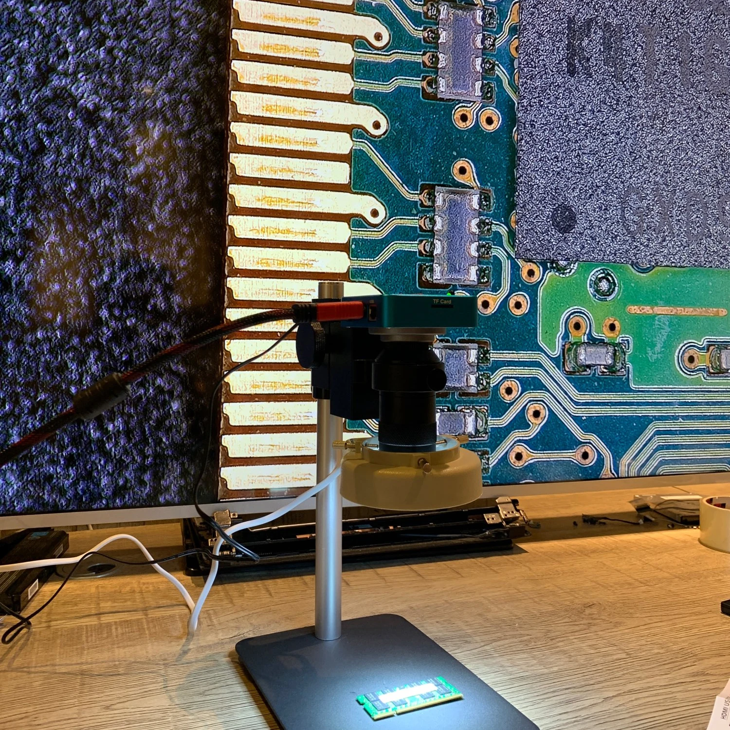 YIZHAN 2K Mikroskop lutowniczy HDMI USB 130X Obiektyw z mocowaniem C 38MP Nagrywanie wideo Zdjęcia Pomiar do naprawy PCB Zagęszczona metalowa podstawa — zdjęcie 5