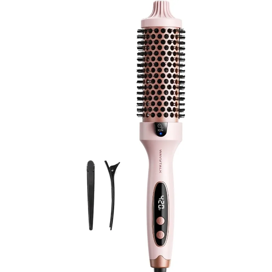 

Thermal Brush Blowout Boost 1.5 inch Heated Round Brush for Blowout Look Dual Voltage Pink Sakura Tourmaline Ceramic Negative I