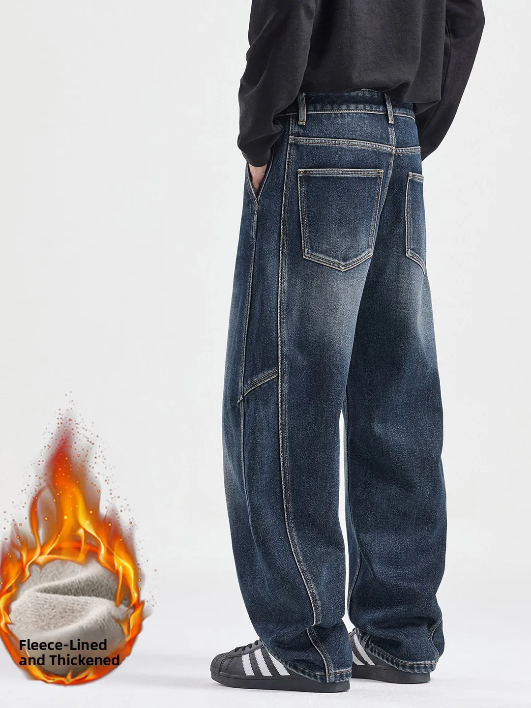 

Waed Thiened Fce Men's Jeans Silent Water Waed American Sle Winter Loose Straight Leg Knife Jeans