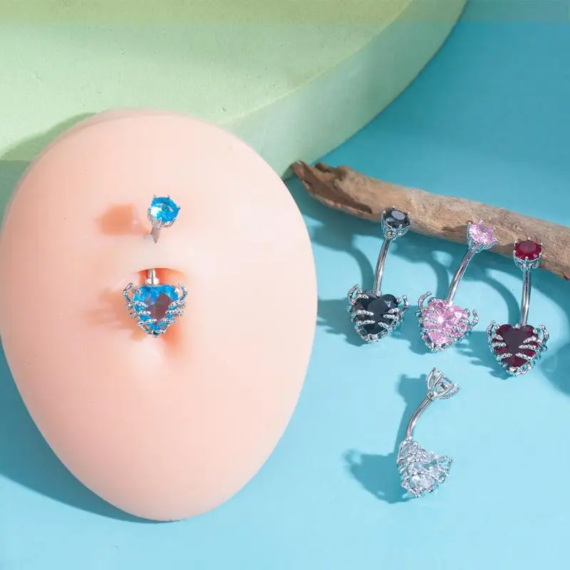 Anillos de ombligo de acero inoxidable 316 con cristales para mujer, piercing de ombligo con garra, lote de anillos de ombligo de moda con forma de corazón