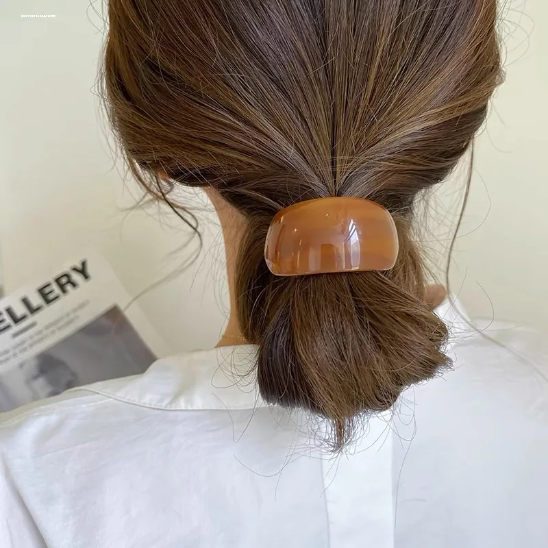 Simple new Acrylic Curved Girl Hair Loop Tie Ponytail Hair Bands Women Elastic Geometric Oval Acetic Hair Rope Hair Accessories