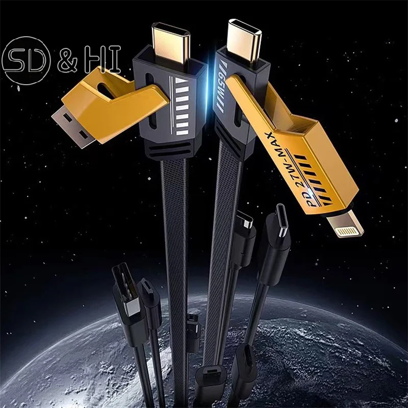 Mecha Data Cable Four-in-one Super Fast Charging PD27W Charging Dual Type-c65W Fast Charging Cable Multi-function ExtensionCable