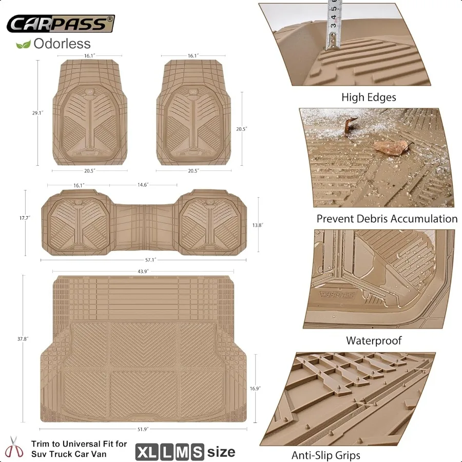 Heavy Duty Rubber Car Mats with Cargo Liner DeepDish Car Floor Mats and Trunk Mat All Weather Universal TrimtoFit for SUVs Truc