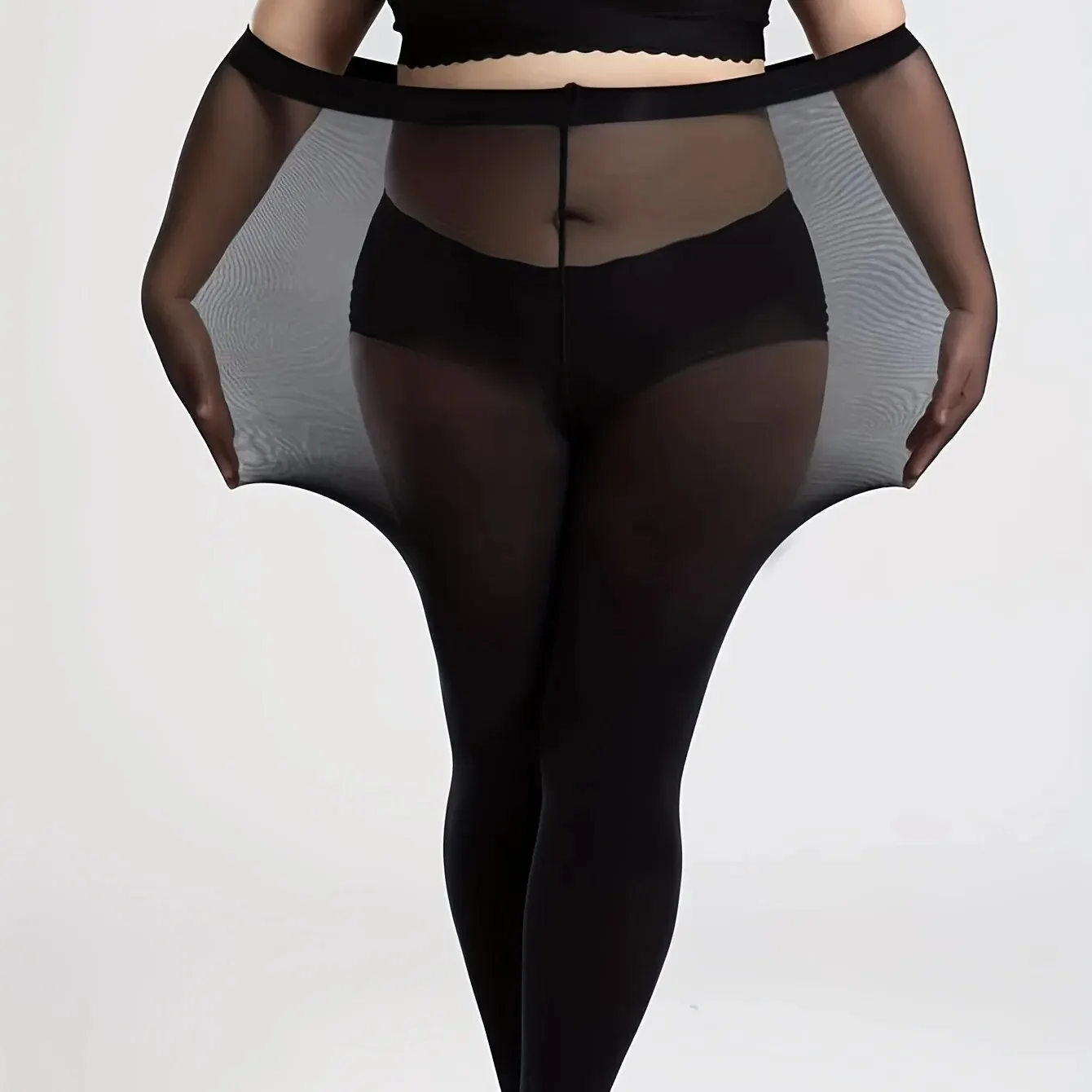 Plus Size Casual Stockings For 0XL-2XL, Women's Plus Solid Semi Sheer Footed Stretchy High Rise Tights