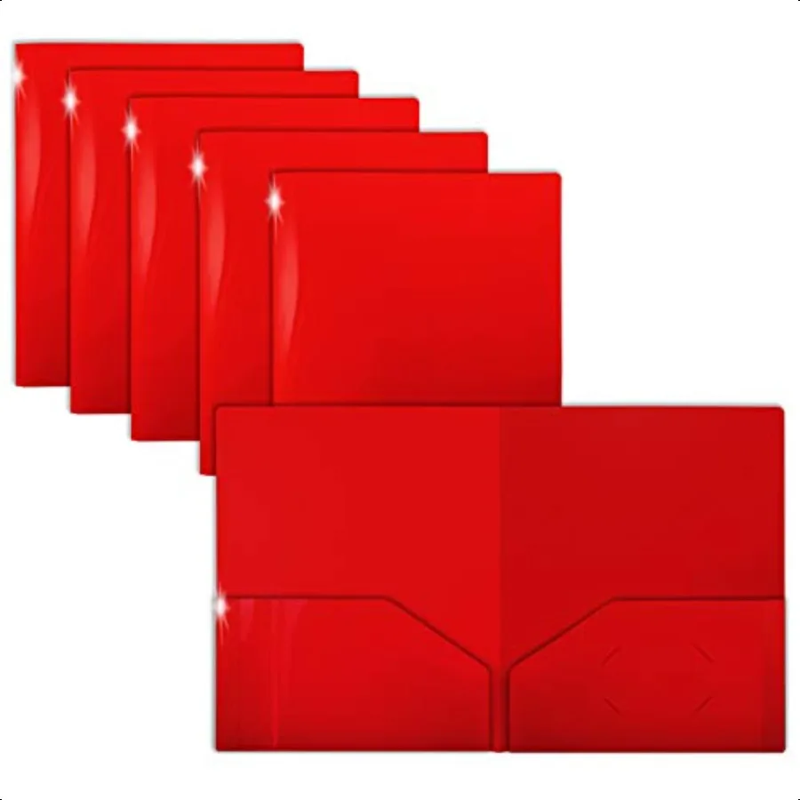 

Extra Heavyweight Red Plastic 2 Pocket Portfolio Folders Premium Letter Size Folders High Sheen Reflective Finish 12 Pack Poly