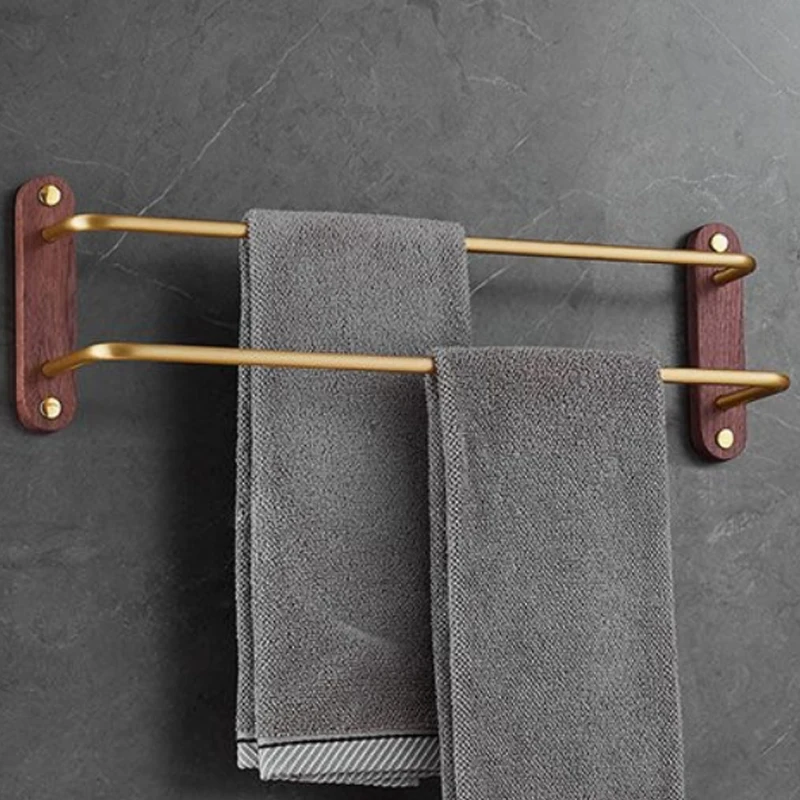 

50cm black/gold walnut bathroom towel rack, non perforated bathroom storage rack, luxurious double towel rack