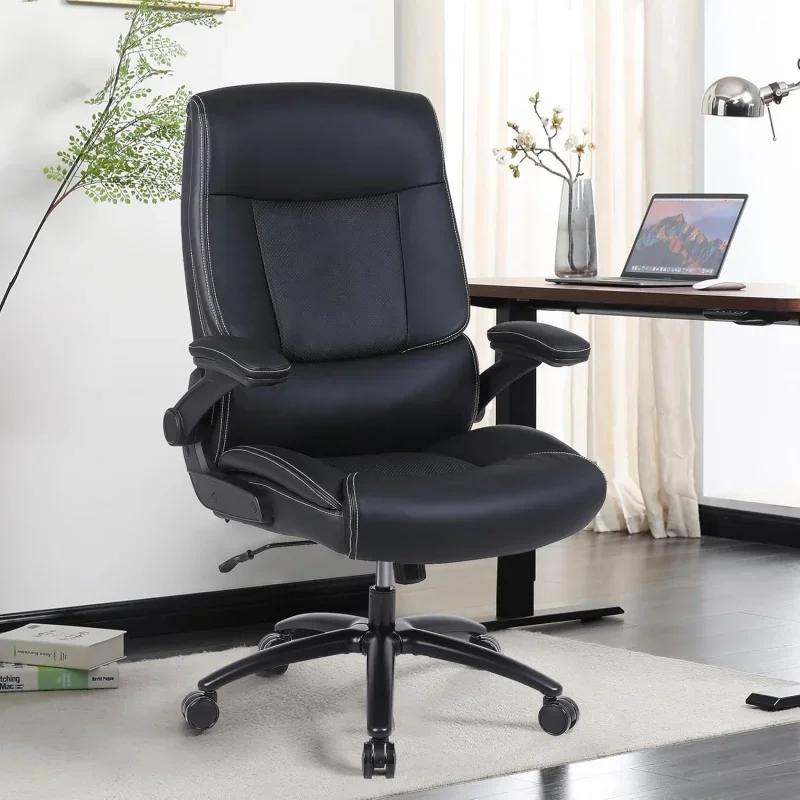 Big and Tall Office Chair Set of 3, 500LBS Executive Desk Chair with Lumbar Support, PU Leather Ergonomic Computer Chair with Fl