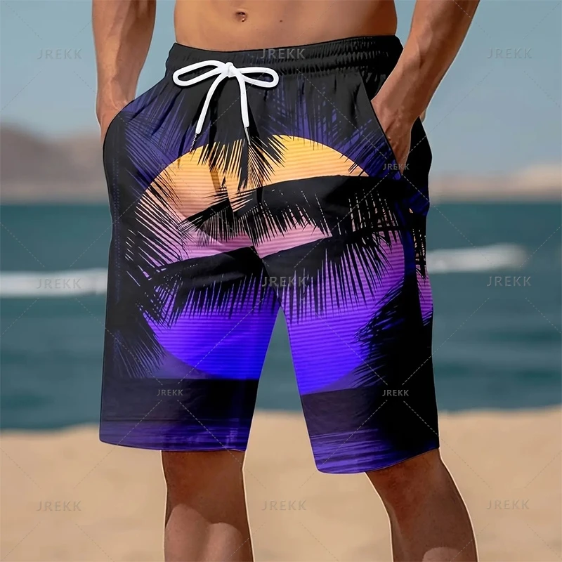 Summer Hawaiian 3D Printed Palm Trees Beach Shorts For Men Coconut Trees Graphic Swimming Trunks Women Fashion Board Shorts Pant