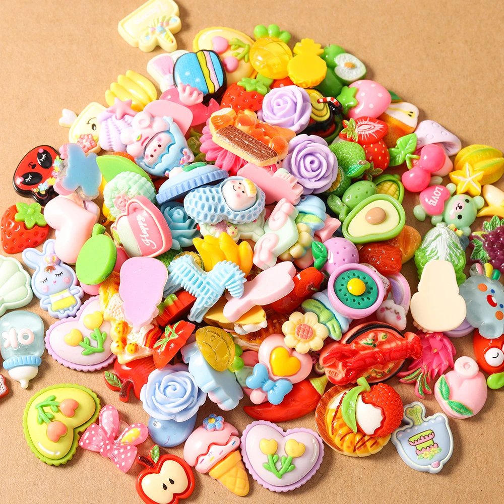 20pcs Random Mix Food Fruit Flatback Resin Cabochon Scrapbooking for Girls DIY Hairpin Headband Embellishments Birthday Gifts