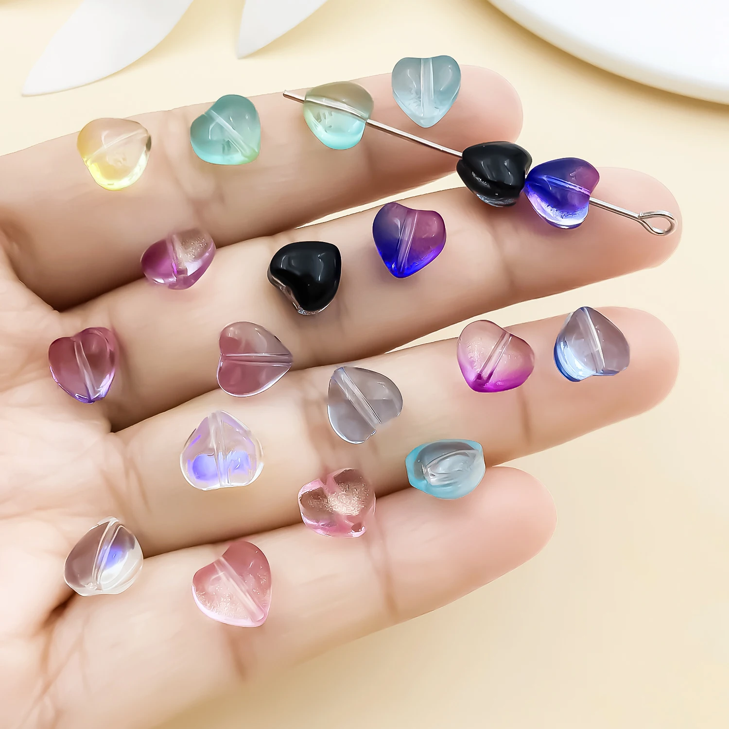 20/100pcs 8mmTransparent Heart Glass Beads Colorful Loose Spacer Bead For DIY Bracelet Earrings Necklace Jewelry Making Findings
