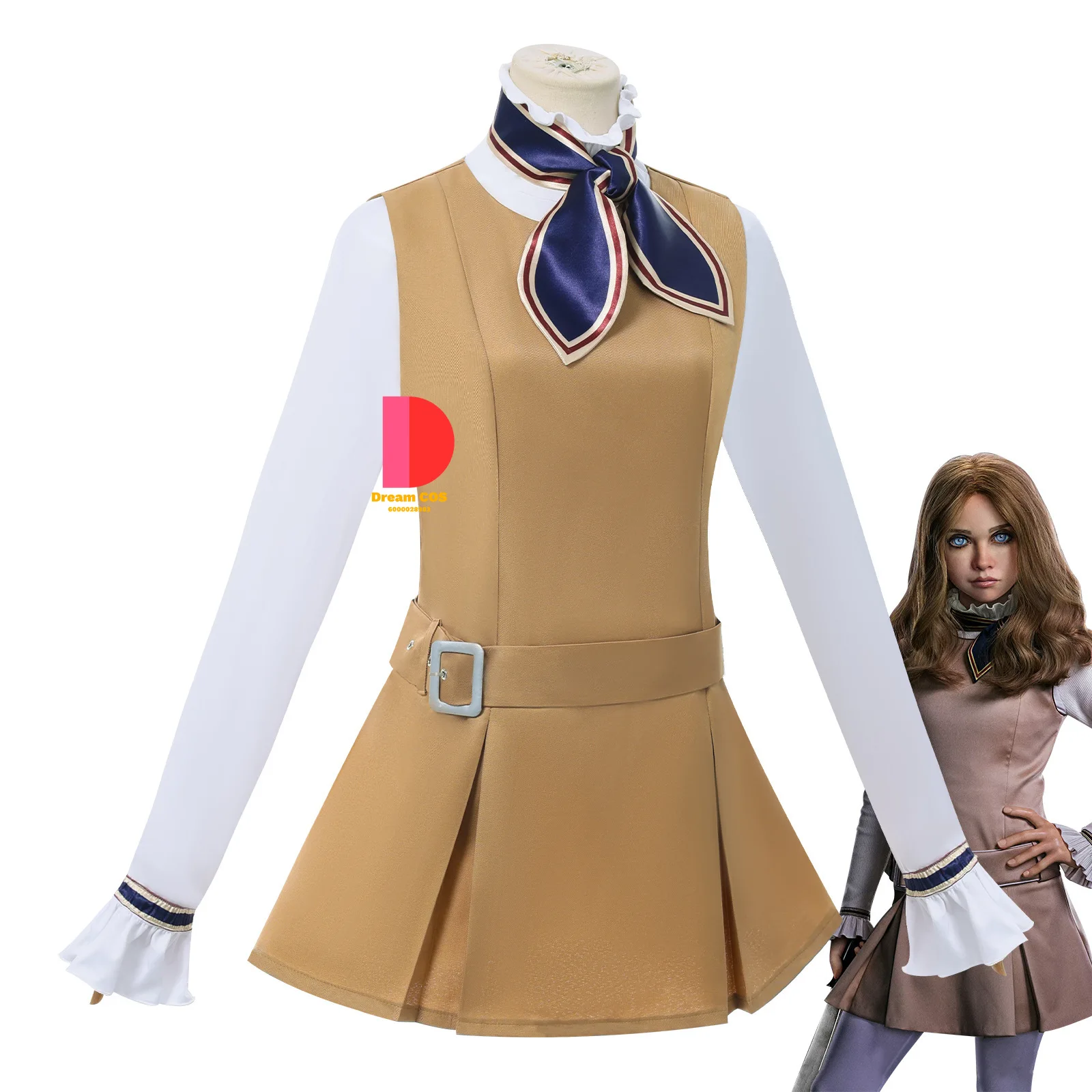 زي تنكري لشخصية الفيلم التلفزيوني الشهير أنيمي ميغان كاكي فستان موحد كلاسيكي لعب الأدوار للبالغين والأطفال شعر مستعار للنساء