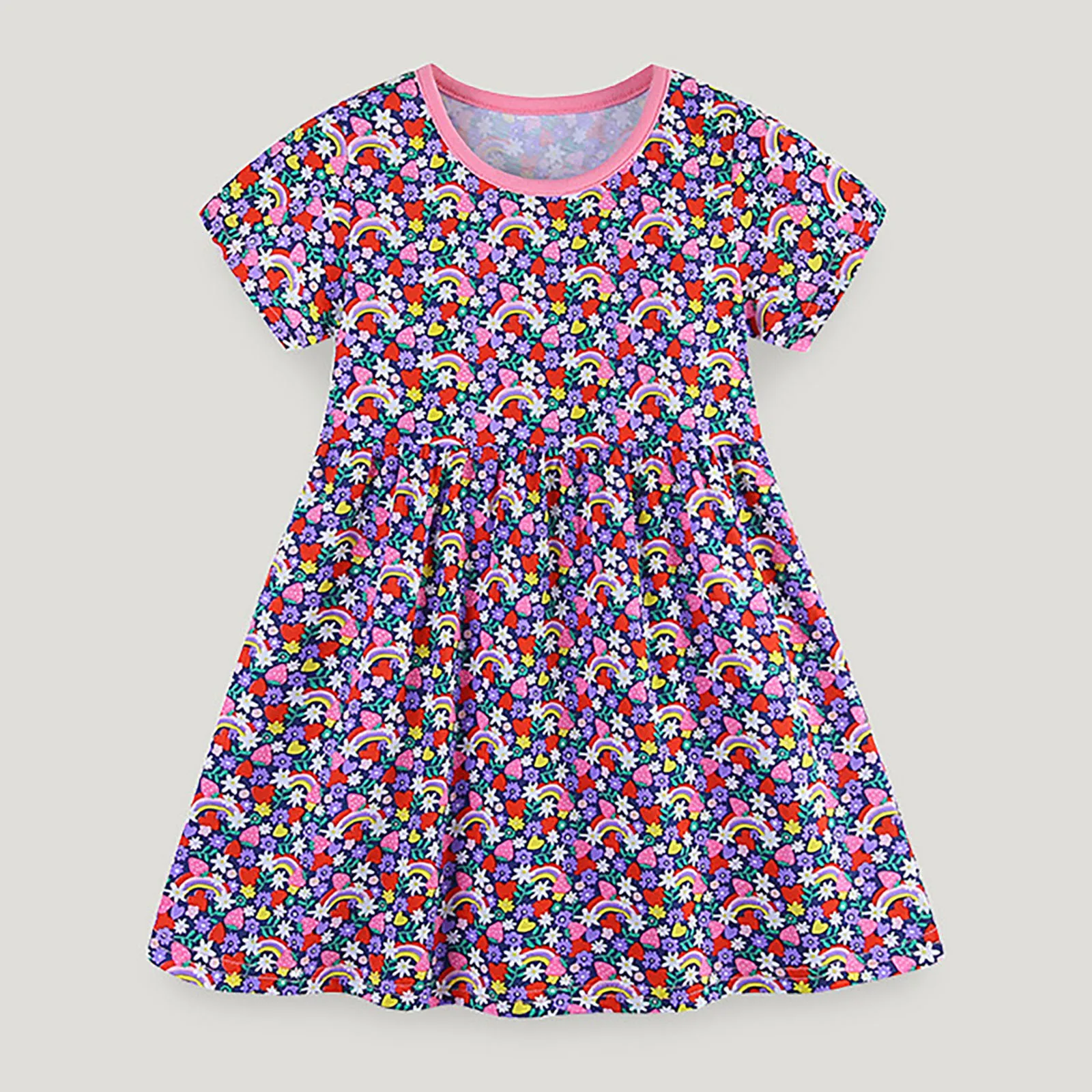 2-8T New Arrival Baby Princess Dresses Summer Girls Party Dress Flowers Print Children's Short Sleeve Dresses Frocks For Toddler