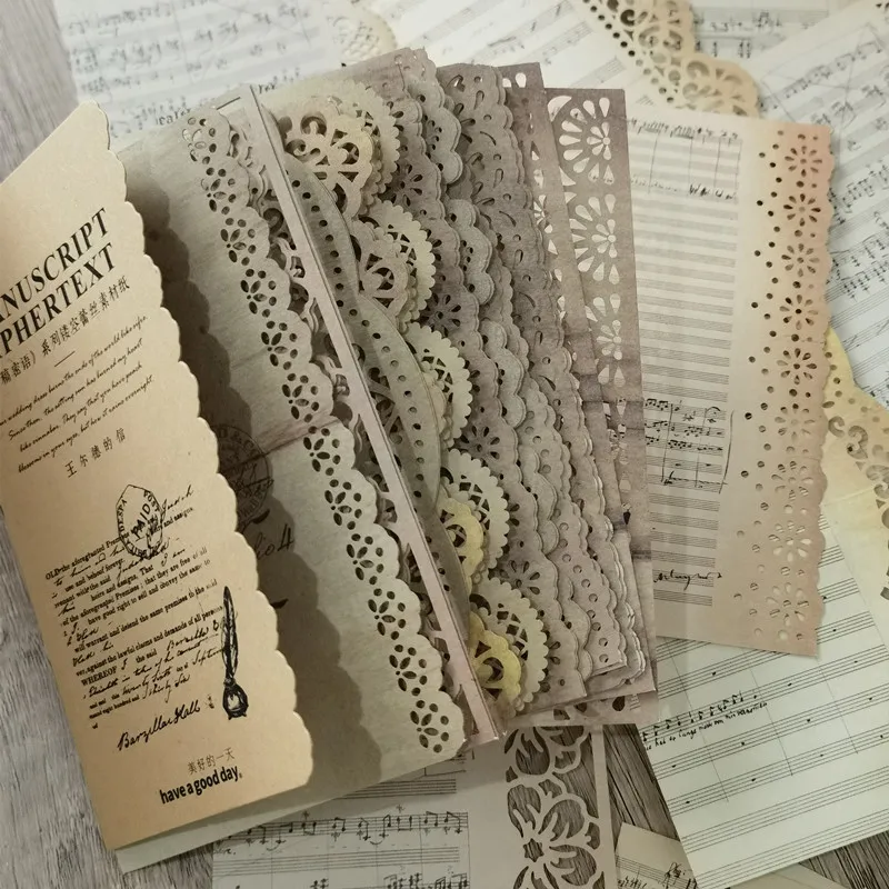 Retro Creatieve Materiaal Papier Lace Hollow Grens Brief Materiaal Beweging Album Versieren Hand Account Diy Materialen Journaling