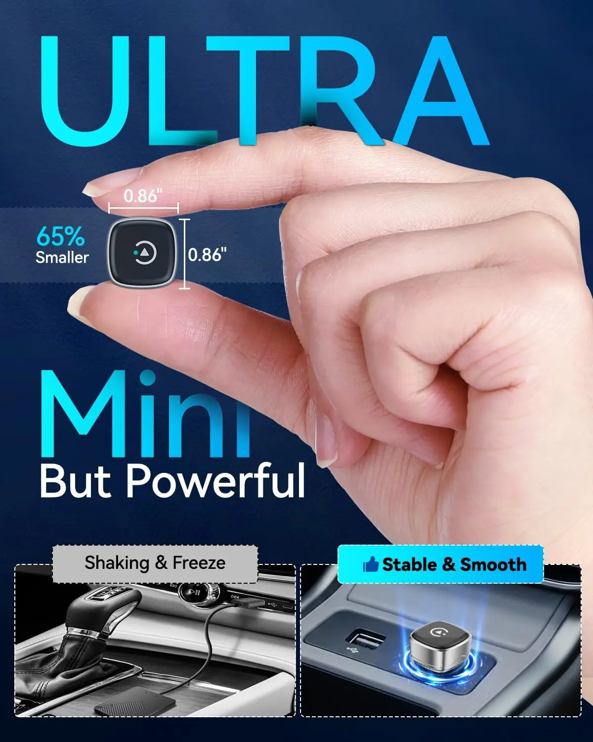 2026 Ultra Mini Wireless Carplay Adapter for iPhone & Android Auto USB for Apple Car Play Dongle Plug & Play for iOS , Android - view 3