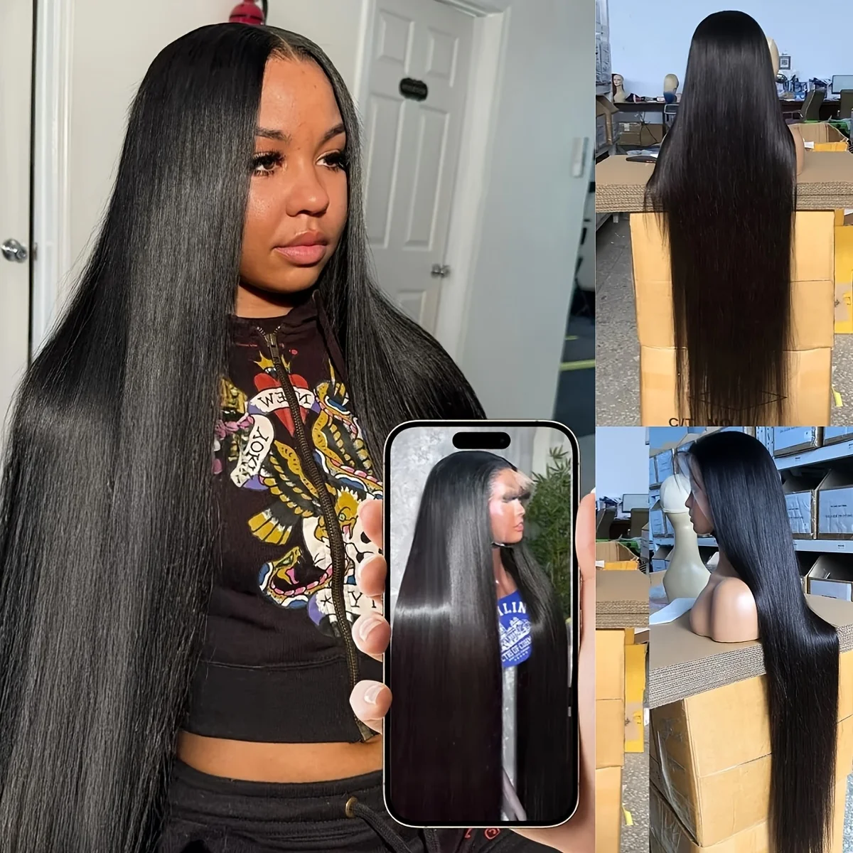 

Boutique 180 Density Bone Straight Human Hair Wigs 13x6 HD Lace Front Wig 30 Inch Straight Glueless 13x4 closure Wig For Women