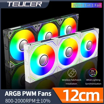 TEUCER JM-2 무선 스플라이싱 매직 3-in-1 케이스, 선풍기 12V PWM 원형 미러 ARGB 120mm PC 컴퓨터 CPU 액체 냉각 환풍기