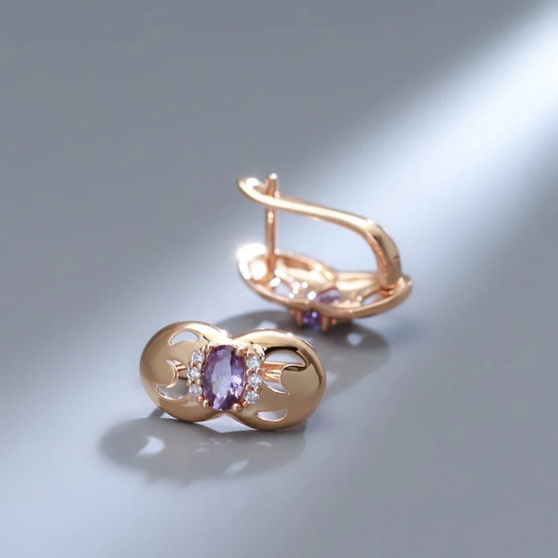 SYOUJYO Purple Natural Zircon 585 Rose Gold Color Women\'s Stud Earrings Retro Simple Oval Weddings Fashion Jewelry Easy Matching