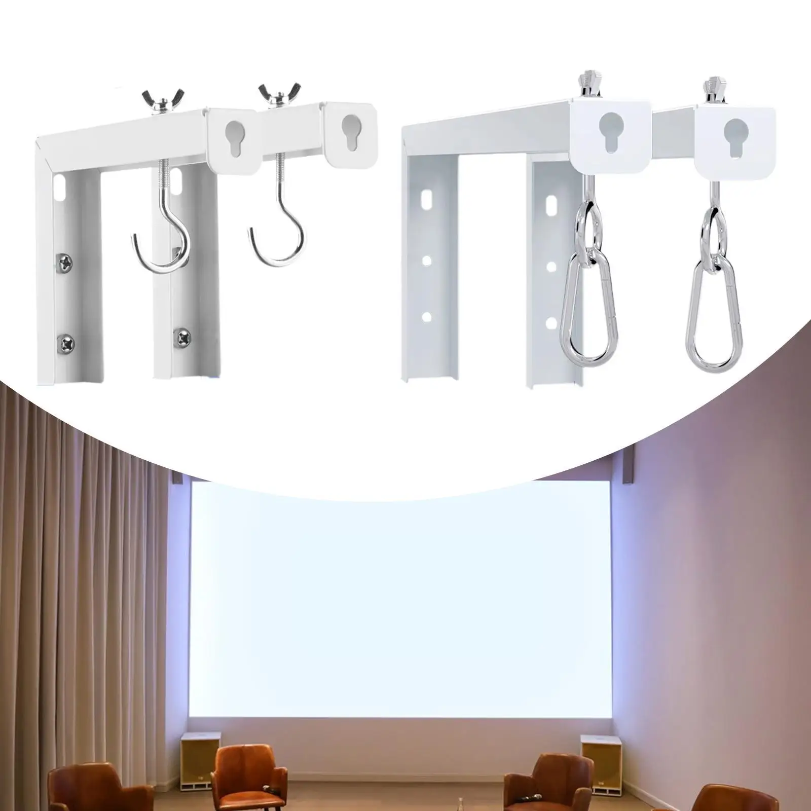 2x Projector Screen Ceiling Mount Universal for Game Room Classroom Office