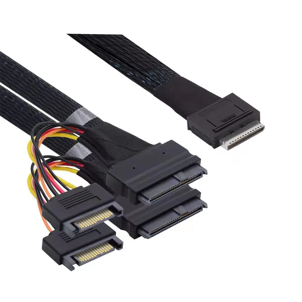 Oculink 8x SFF-8611 8-Lane To Dual SFF-8639 U.2 4x SSD Data Active Cable PCI-Express 0.5m 80pin Male To Male 16Gbps NVME 80PIN