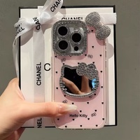 Hellokitty Make up Mirror 3D Bow Case For iPhone 16 Pro Max 15 Cute Glitter Diamond Cover For iPhone 14 Pro 13 12 11 Bling Case