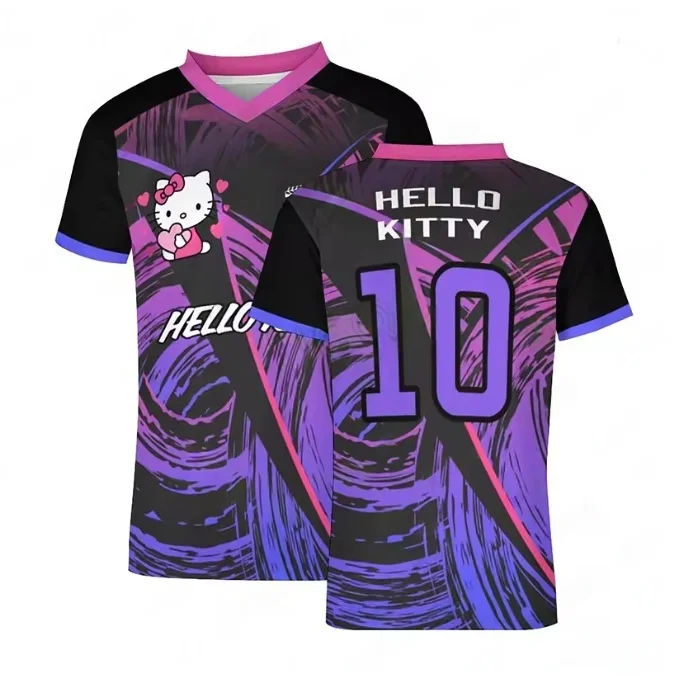 

2025 Cartoon Hello Kitty Short Sleeved T-shirt Men Women Summer Fashion Leisure Breathable Quick Drying Football Jersey