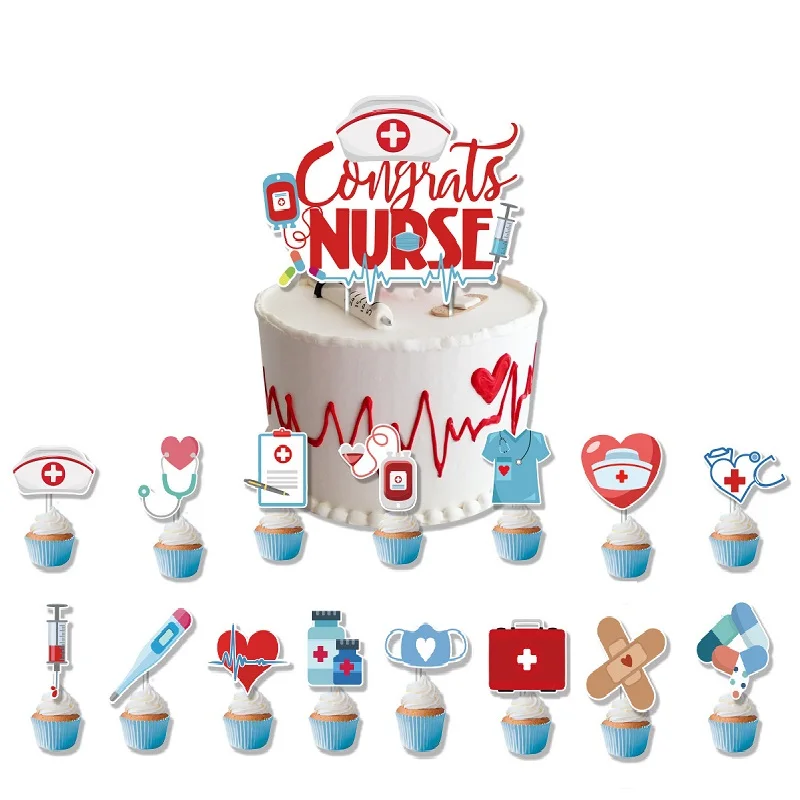 Dokters Verpleegsters Dagcake Decoratie, Verpleegster Afstuderen Cake Toppers, Geprookt Verpleegster Cake Invoegen, 16 Stuks