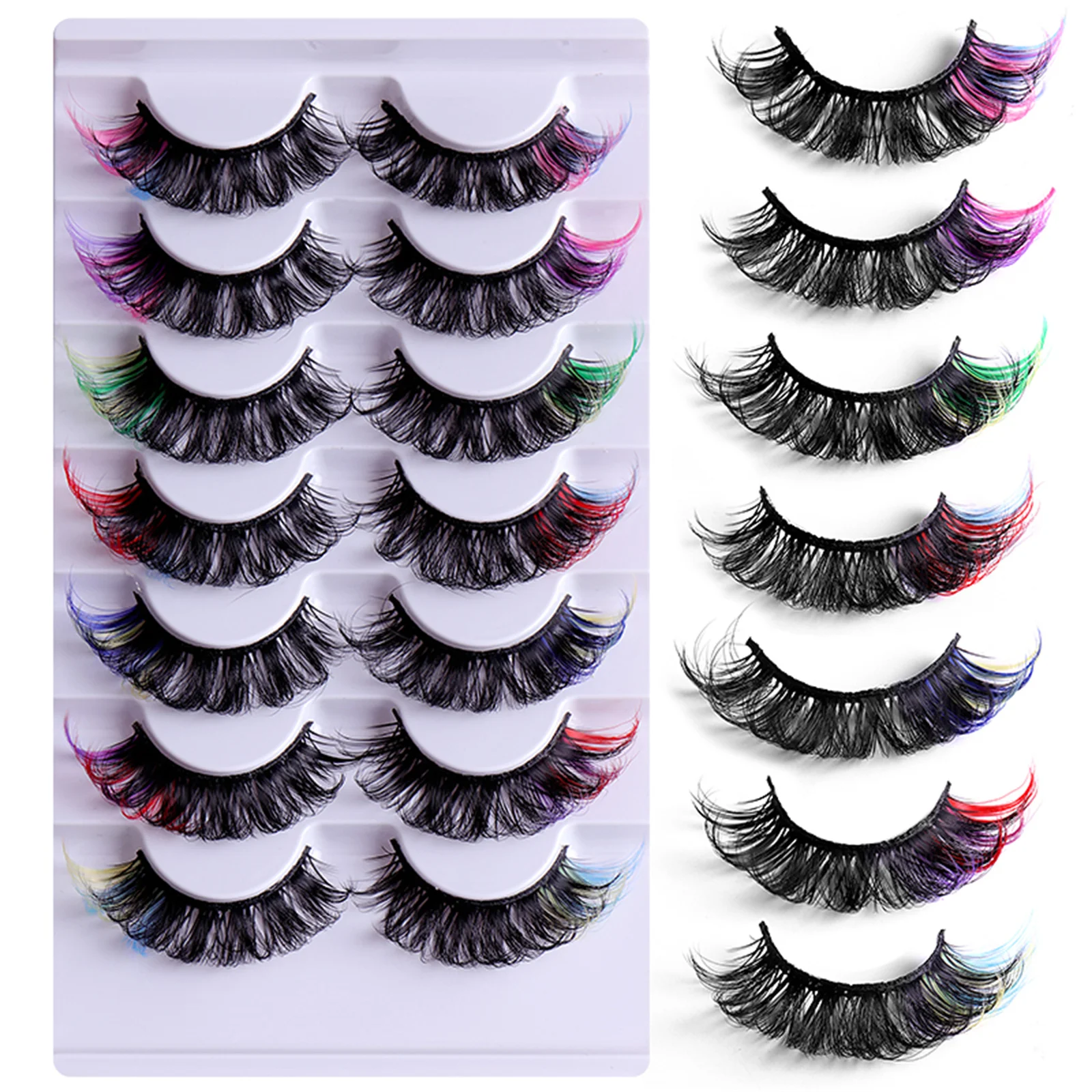 7 Pairs Colored Eyelashes Fluffy Faux Mink Lashes With Color, D Curl Volume Dramatic Long Thick Volume Fake Eye Lash