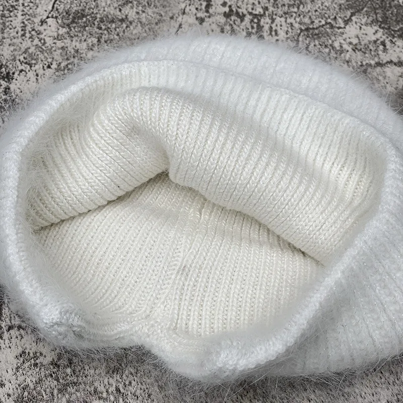 2023 neue Luxus Strass Beanie Hüte Frauen Winter Mode Warme Echt Kaninchen Fell Stricken Hüte Erwachsene Ohr Schutz Abdeckung Kopf kappe – Detail 27