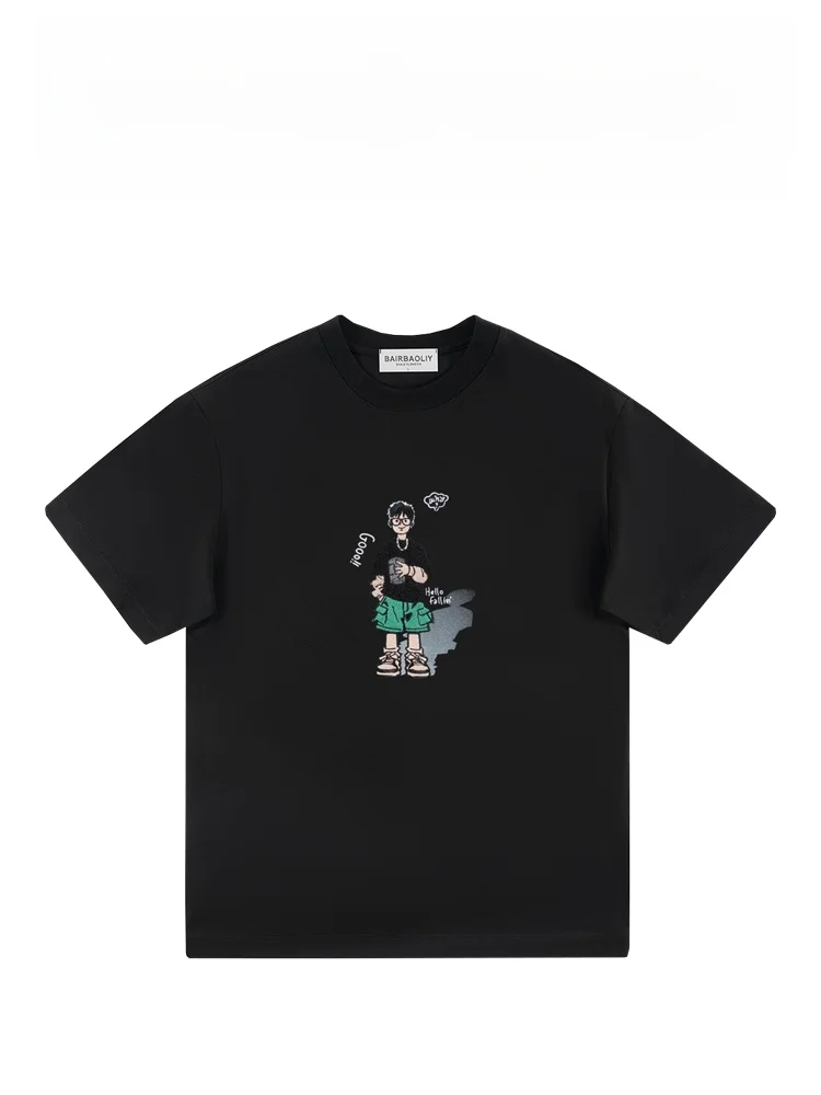 

Футболка BAIRBAOLIY для мальчиков в американском стиле с вышивкой, повседневная, с коротким рукавом, модная, универсальная, летняя, из смесового хлопка и полиэстера