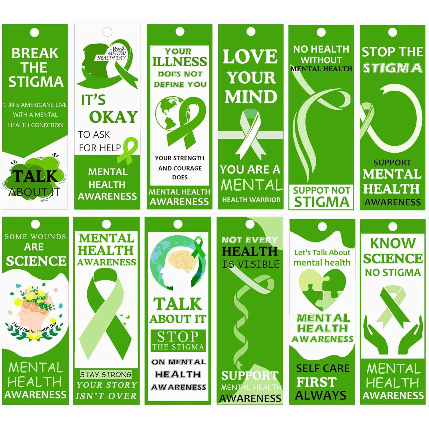 2 *6 Inch Mental Health Awareness Bookmarks Know Science Stop The Stigma No Stigma Bookmarks 120pcs