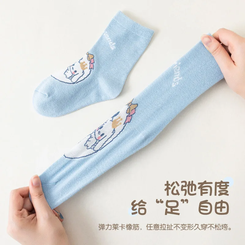 5 Pairs Sanrio Kids Socks Cinnamoroll Kawaii New Fall Winter Cartoon Girl Children Mid-calf Socks Cotton Sock for Girls Gifts