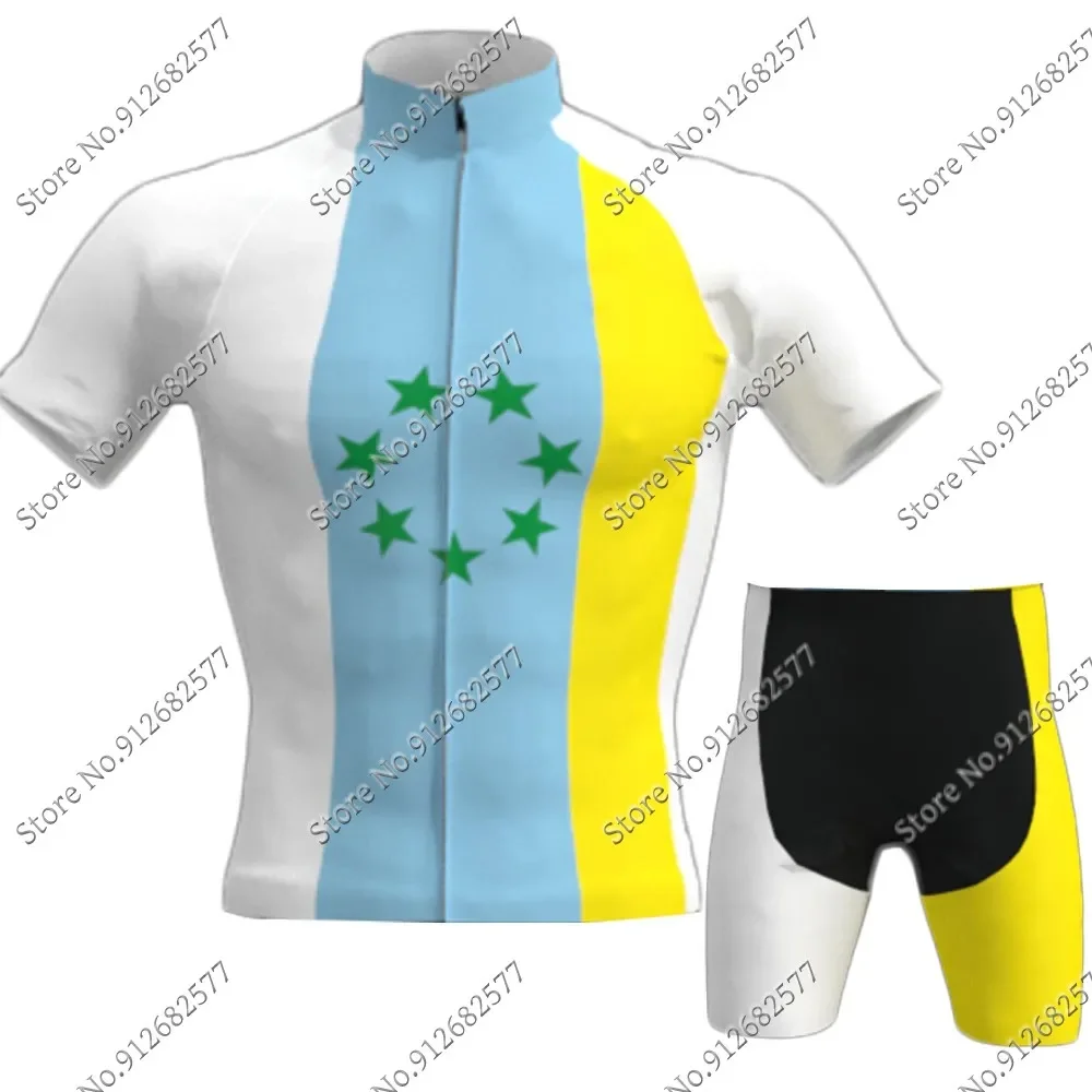 2023 Canary Islands Flag Cycling Jersey Set Men Retro Bicycle Clothing Road Bike Shirts Suit Bicycle Bib Shorts MTB Ropa Maillot