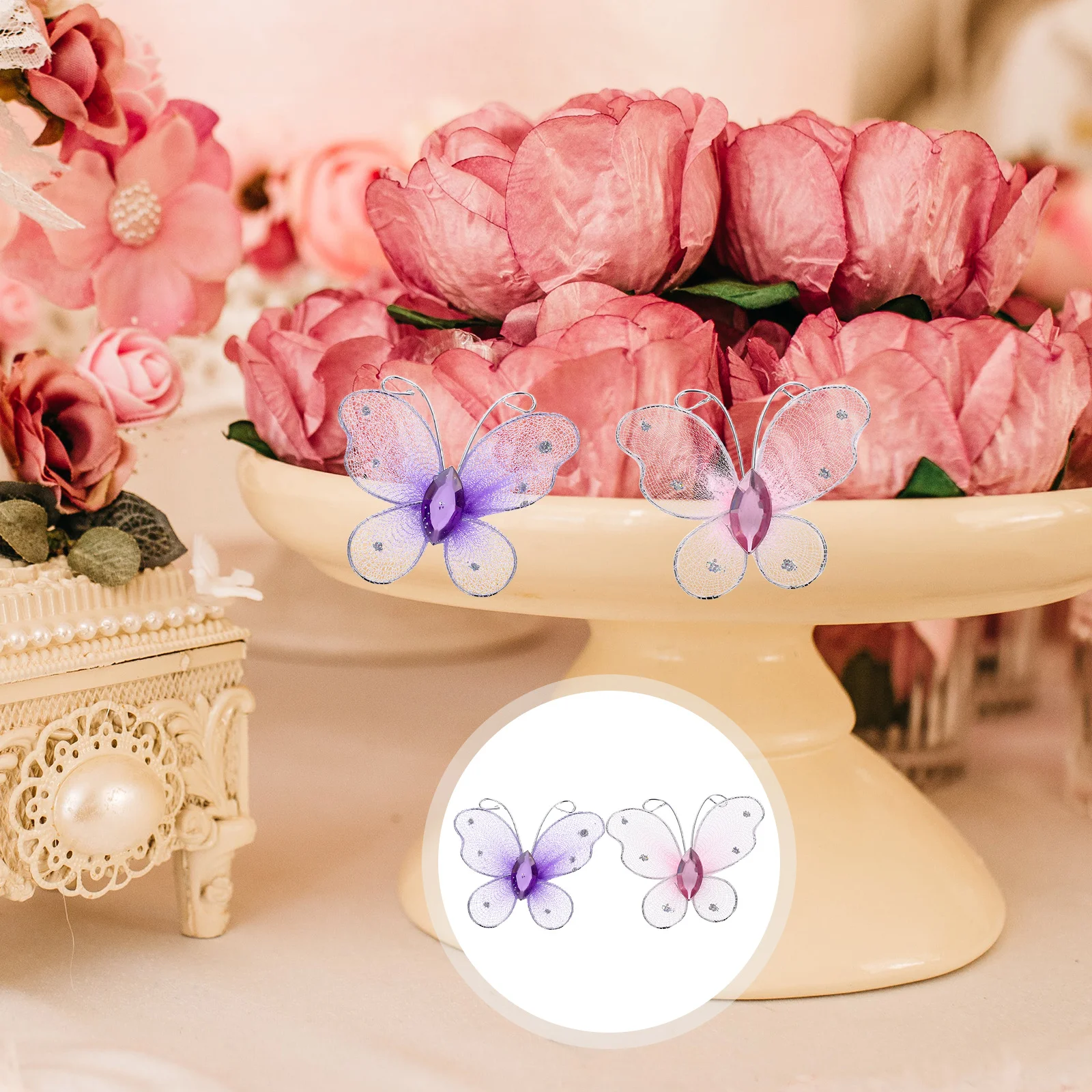 

50Pcs Metal Wire Glitter Butterflies 3D Design Wedding Party Table Scatter DIY Home Decor Rhinestone Gem Mesh Butterfly
