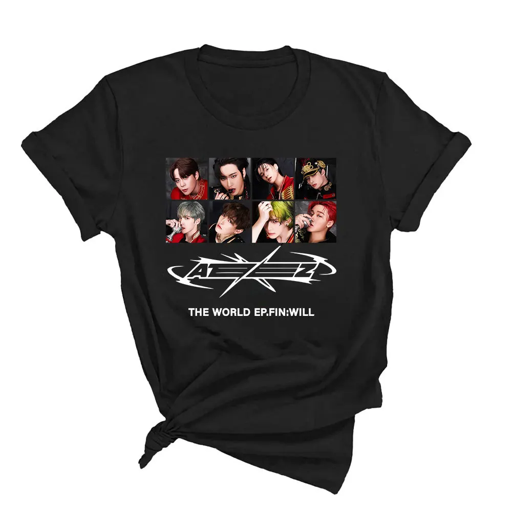 Kpop ATEEZ THE WORLD EP.FIN : WILL Man/Women Harajuku T-shirt Round Neck Short Sleeve Casual Unisex Streetwear COTTON Top