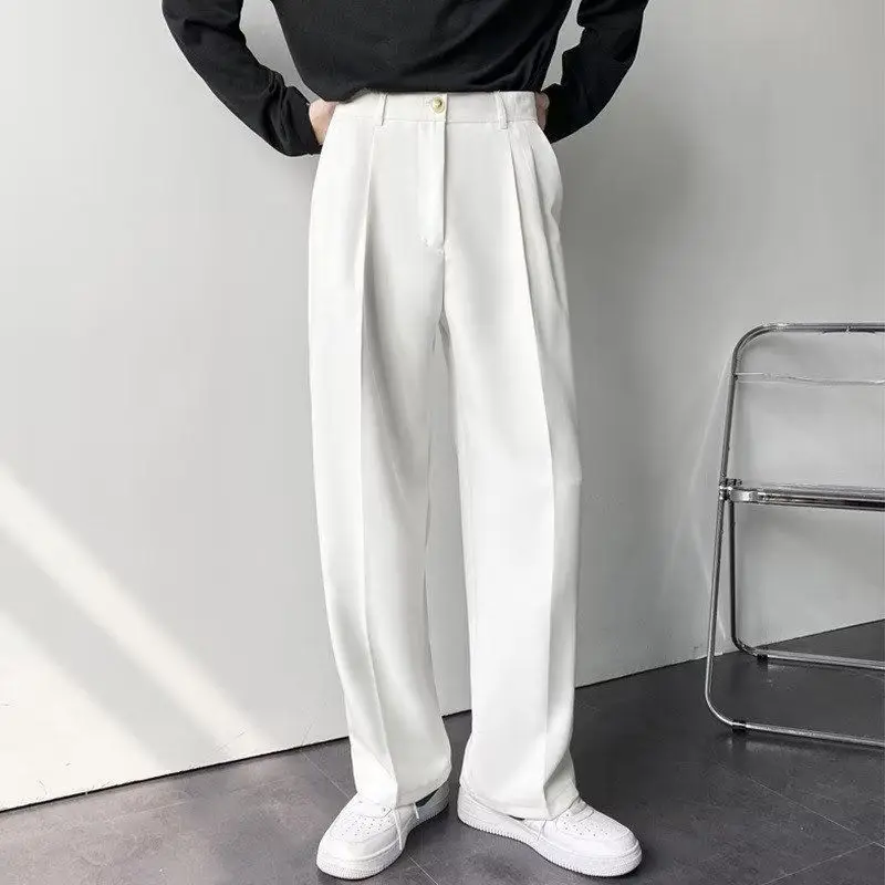 Plus Size Straight Leg Pants Men High Street Trendy Ins Designer Niche White Dress Pants Casual Long Trousers