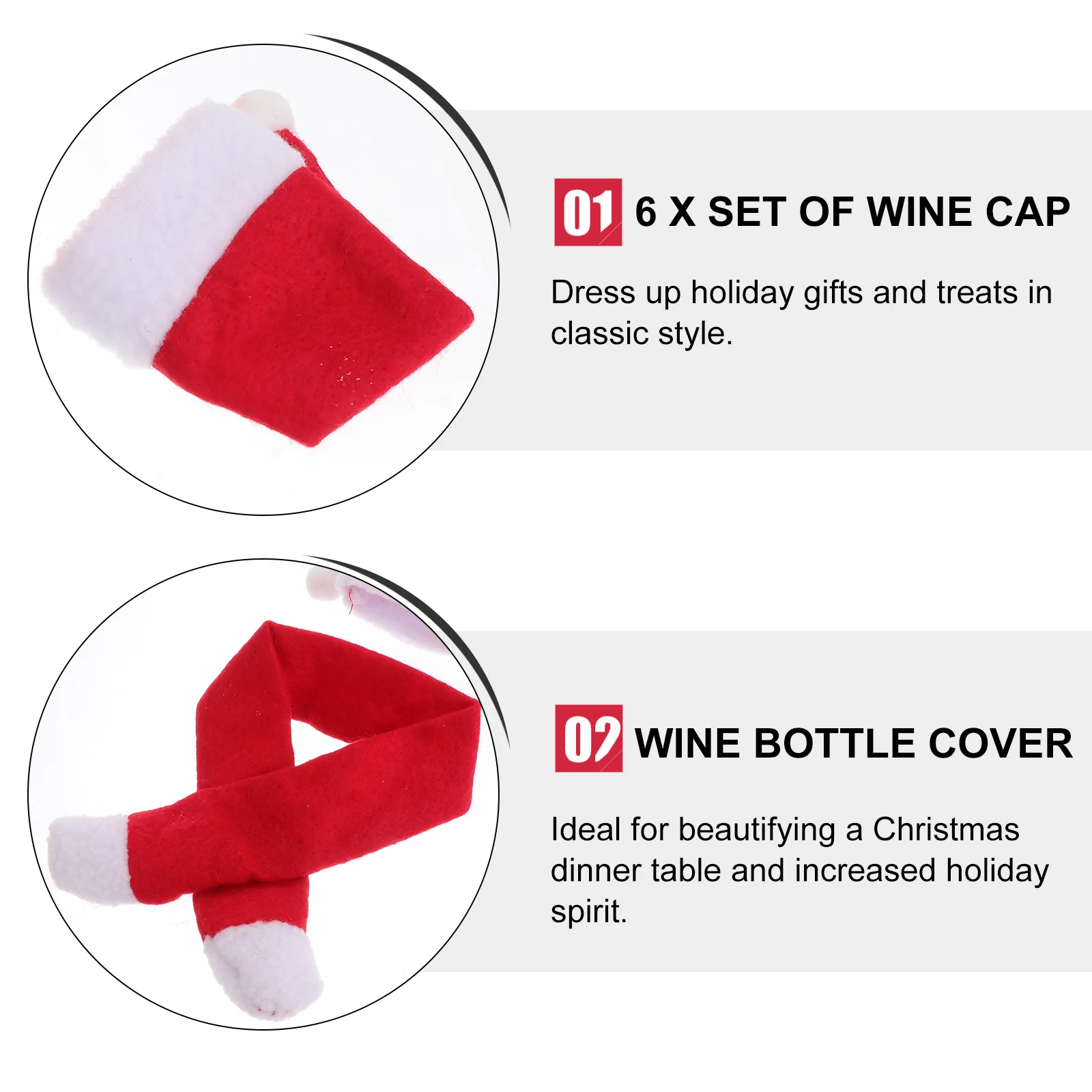 

6Set Christmas Hat Scarf Wine Bottle Covers Red Festive Holiday Decor Christmas Wine Cap Bottle Cover Party Supplies