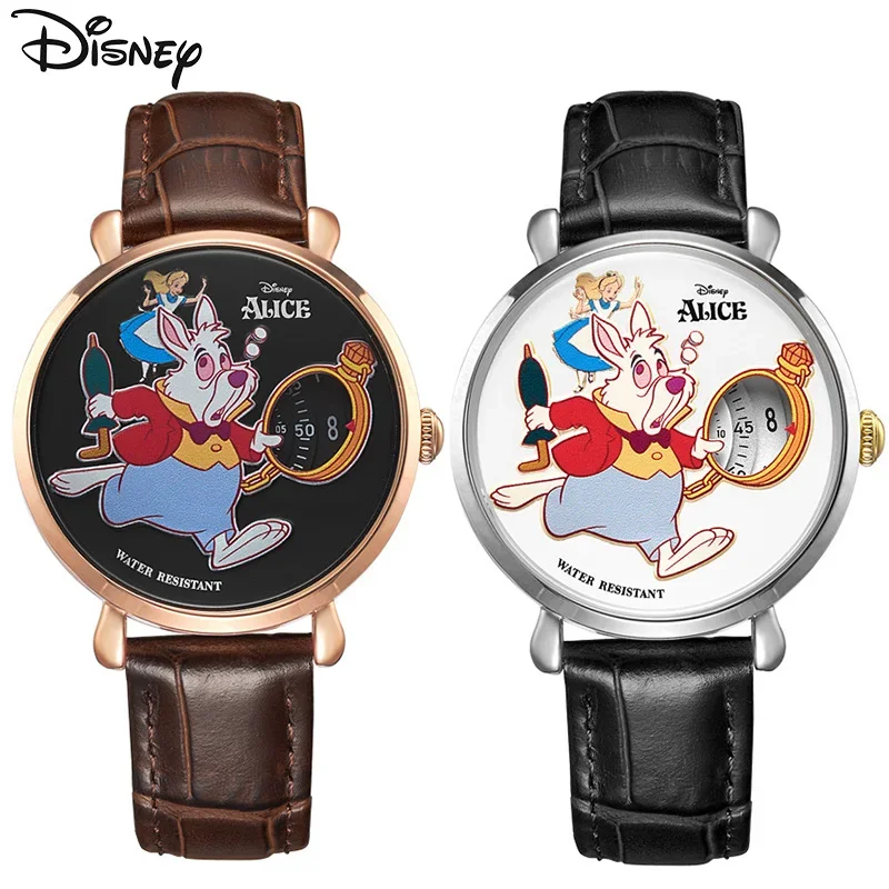 Disney Alice In Wonderland Wristwatch Cartoon Mr. White Rabbit Vintage Dial Needleless Design for Men and Women Quartz Watches