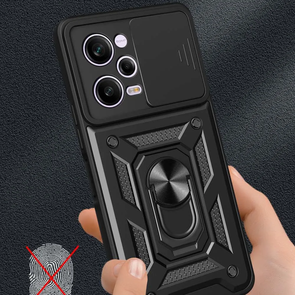 Case For Redmi Note 11 12 13 Pro +/Note 11 12 13 11s 12s 10C 12C 13C Slide Camera Protector 360 Ring Armor PC Hard Cover