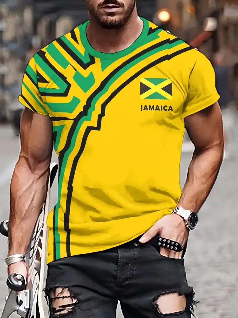 ثلاثية الأبعاد طباعة جامايكا الطائر الطنان الجرافيك تي شيرت للرجال عادية كم قصير طاقم الرقبة بلايز الرجال حجم كبير جامايكا العلم التي شيرت