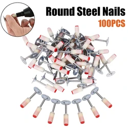 100PC Steel Round Nails for Nail Wall Fastening Tool Slotting Device Wall Fastening Tool Duct Fixing Device Nail Gun Accessories