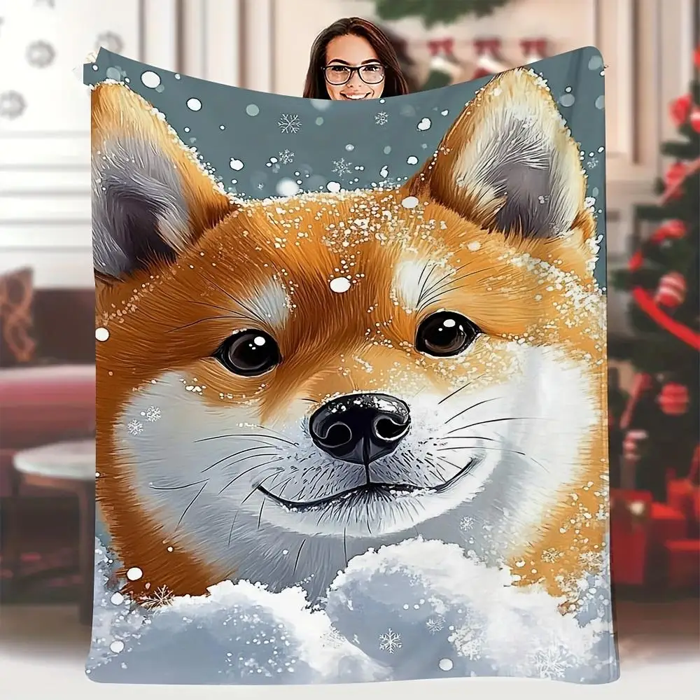 Chihuahua head pattern Flannel printed blanket suitable for all seasons suitable for living room office sofa and travel